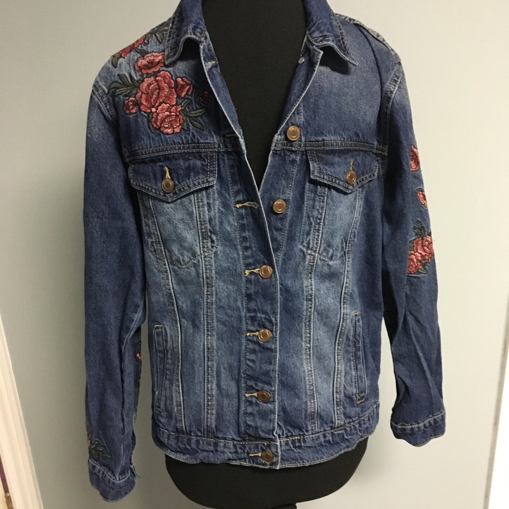 Streetwear Society Rose Embroidered Jean Jacket
